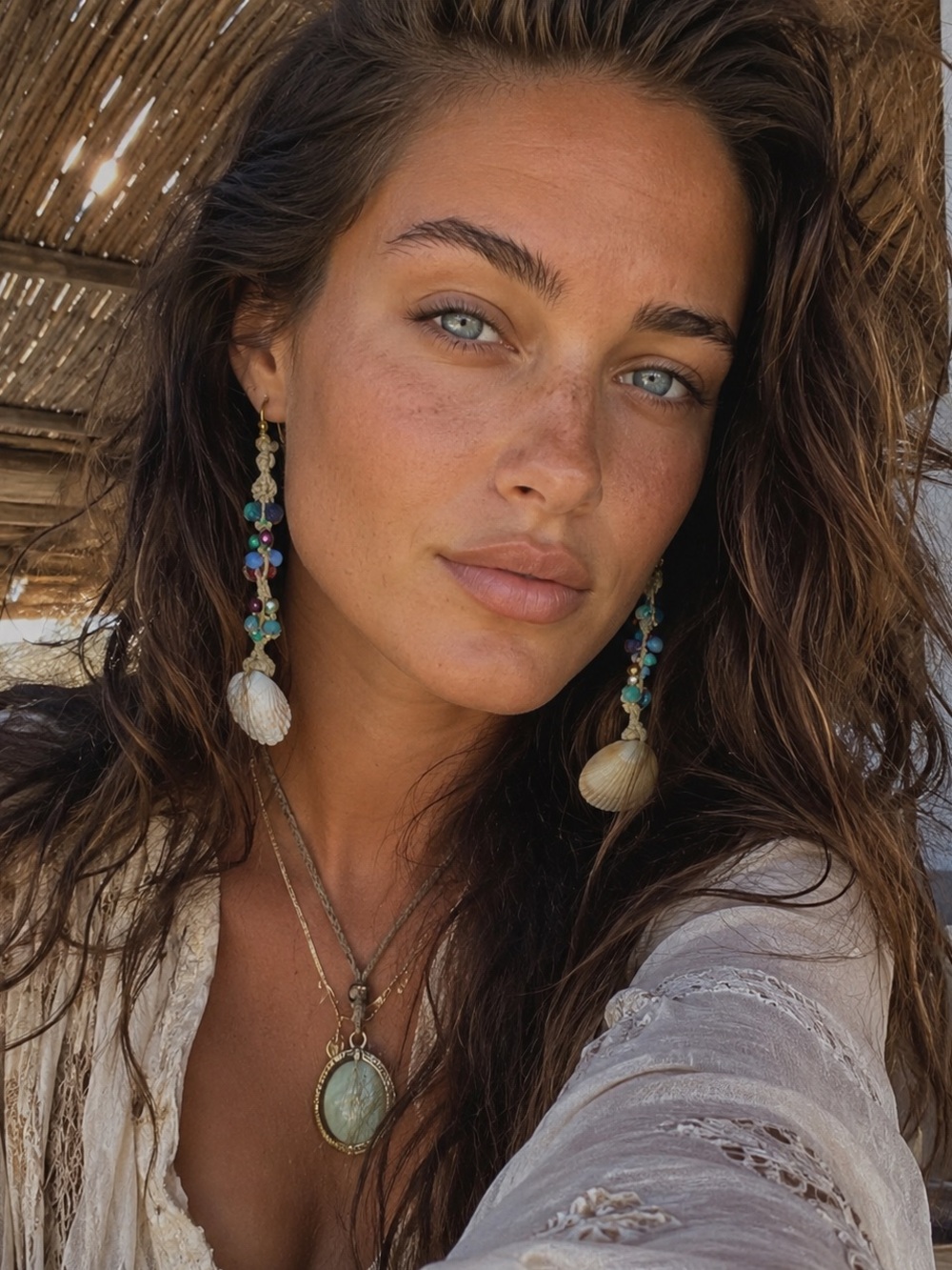 Bohemian Hemp & Beaded Nyra Seashell Drop Earrings ~ Handmade